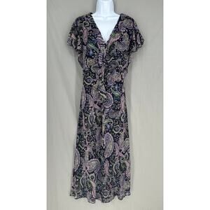 90s Vintage Dress Womens XL Black Paisley Maxi Dark Fairy Grunge Cottage Boho